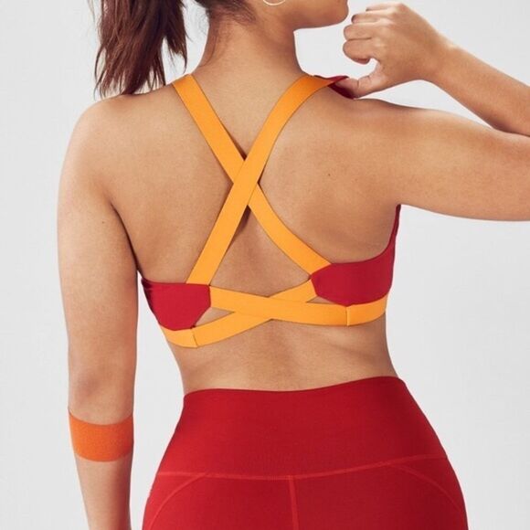 NEW! Fabletics Electra Sports Bra-Red/Yellow-XS - Picture 3 of 8